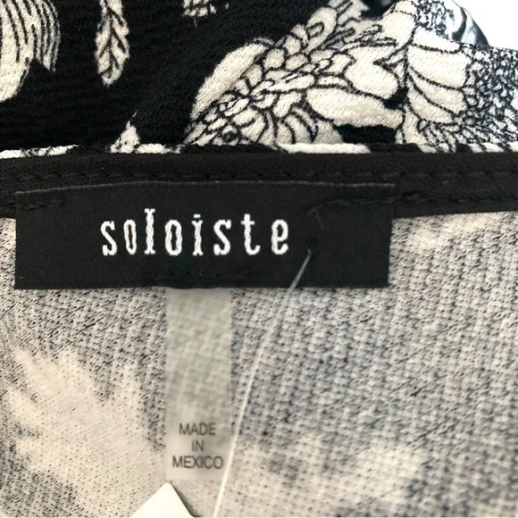 Soloiste Audrey Knit Sleeveless Black White Floral Flare V-Neck Dress New Sz S - Picture 13 of 16